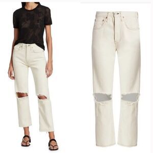 Rag & Bone Maya High-Rise Straight Jeans - Ecru with holes Distressed Size 27